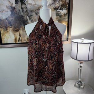 COPY - NWT Crescent & Willough Maroon Paisley Design w Chiffon Overlay Halter S…